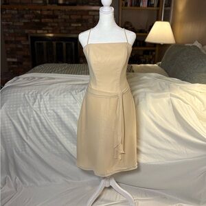 Creamy / Pale Yellow Chiffon Silk Bridesmaid Semiformal Midi Dress Women’s 6